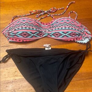 OP Pink and Black Bikini Set with Geometric Print